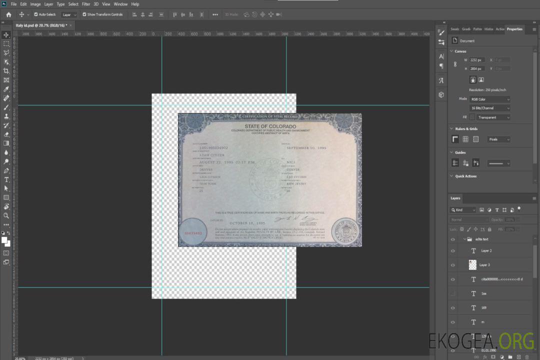 Modèle de certificat de naissance de l'État du Colorado aux États-Unis au format PSD template Modèle de certificat de naissance de l'État du Colorado aux États-Unis au format PSD template